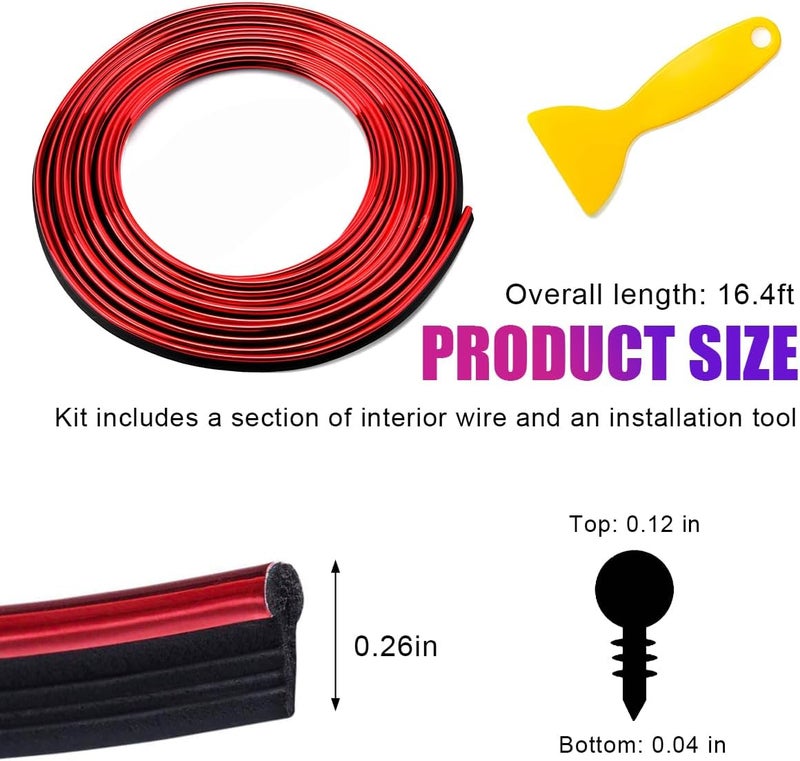 Yourkar Car Interior Trim Strips, 16.4ft Auto Decoration Styling Door Dashboard, DIY Vehicle Interior Filler Insert Flexible Strip with Installing Tool, Univeral Car Accessories (Red) - Image 2